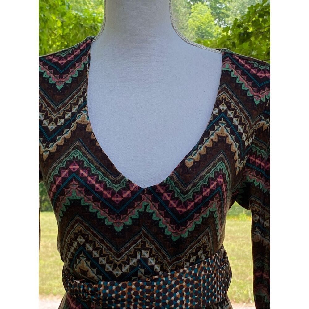 Uncle Frank Women's Multicolor Zig Zag Long Sleeve Ruffle Midi Dress Size Small - Picture 4 of 8